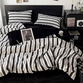 Black Multi Stripe Winter Duvet Cover Set