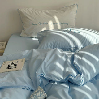 Piping Embroidery Washed Cotton Duvet Cover Set  Bed Cover