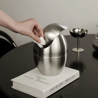 Stainless steel egg-shaped tabletop dustbin with lid