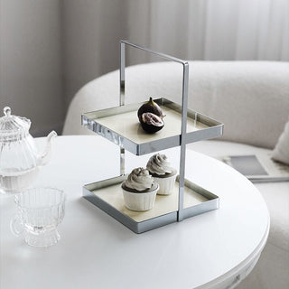 Handle-equipped silver frame square two-tier storage rack
