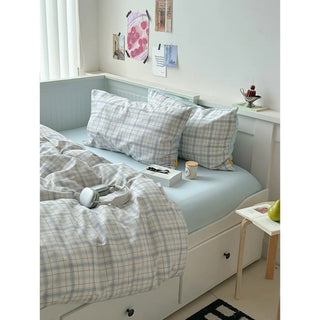 Sky blue check pattern duvet cover set 2 sizes  all season