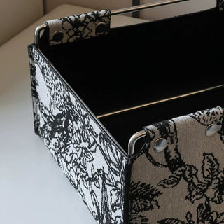 Leather Jacquard Silver Frame Storage Basket Small Item Holder