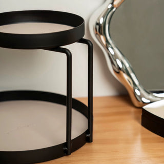 Iron Leather Round Two-Tier Tray Storage Rack