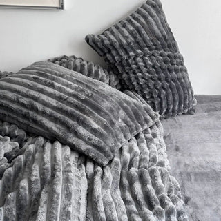 Faux Fur Striped Gray Winter Duvet Cover Set