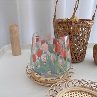 Flower Motif Bamboo Coaster Set of 2