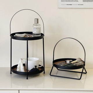 Iron Leather Two-Tier Round Tray  Storage