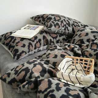 Gray Leopard Print Duvet Cover Set 2 Sizes  Winter Thick Bed Cover Bedding Cover Leopard Print