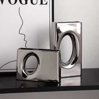 Metallic Silver Perforated Flower Vase