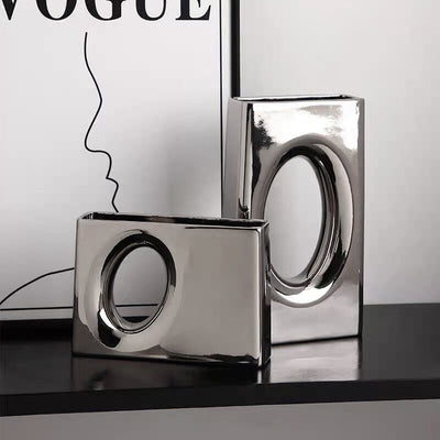 Metallic Silver Perforated Flower Vase