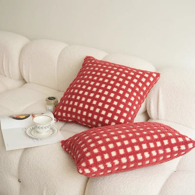 Red grid check cushion cover 45x45