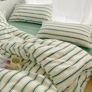 Green Double Stripe Duvet Cover Set