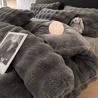 Dark Gray Fluffy and Soft Duvet Cover Set  Bed Cover Bedding Cover