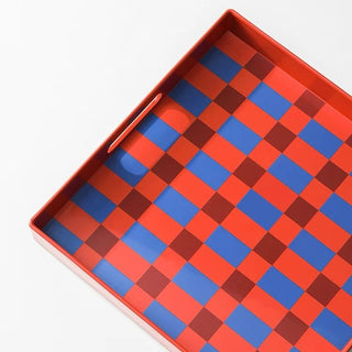 Orange Blue Checkerboard Square Tray