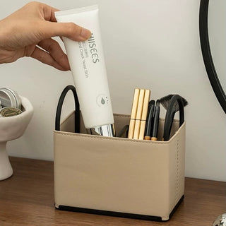 Handled Leather Brush Stand Remote Control Storage Box  Small Item Holder
