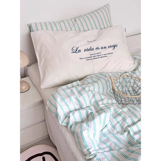 White and Green Stripe Duvet Cover Set