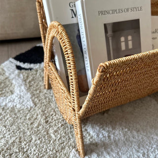 Rattan-style magazine rack storage book stand basket