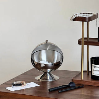 Stainless steel spherical tabletop bin with lid small item container dustbin trash can