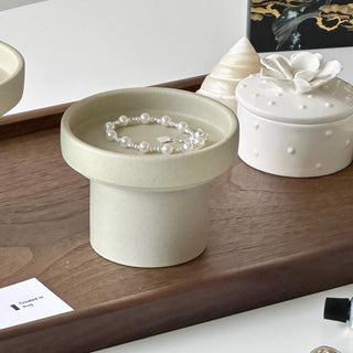 Natural Ceramic Footed Accessory Tray   Candle Holder