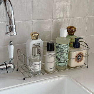 Stainless steel silver slim rectangular storage rack for perfume and cosmetics