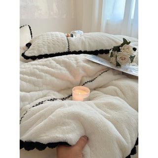 Faux Fur Heart Embossed Winter Duvet Cover Set