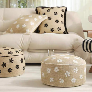 Straw material Flower Bead Cushion Pouf  Chair