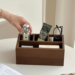 Thimble Wood Divider Rectangular Storage Box Cosmetics Small Item Holder Remote Control Stand