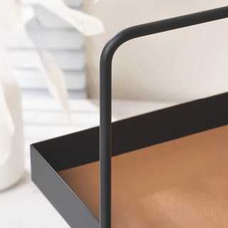 Handled Iron Leather Square Two-Tier Tray  Storage Rack Display
