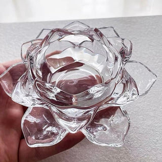 Lotus flower motif clear glass candle holder stand