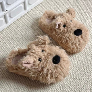 Puppy Fluffy Room Shoes   3 Sizes  Indoor Slippers  Terrier Dog