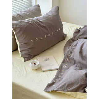 Solid Color Two-Tone Lettering Duvet Cover Set  Bed Cover