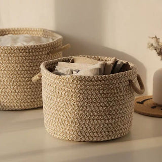 Handled Rope Braided Small Item Storage Basket Set   Set of 2