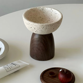 Travertine-style wood stand accessory tray