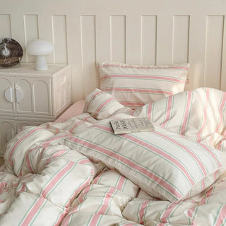 Pink Mixed Color Wide Stripe Cotton Duvet Cover Set 2 Sizes  All Seasons