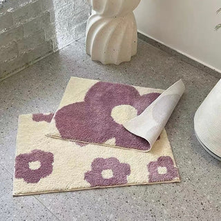 Purple Flower Motif Door Mat  50 x 80 cm