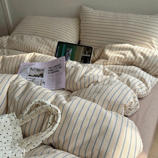 Mixed Color Stripe Cotton Duvet Cover Set  All Season