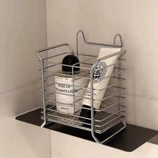 Stainless steel hanging wire basket silver dish drainer small item storage.
