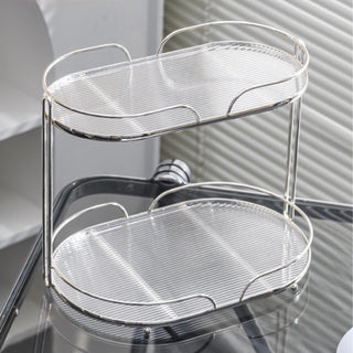 Clear Silver Stripe Pattern Oval Storage Rack