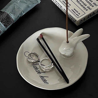 Rabbit motif incense holder tray incense stand