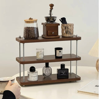 Wood Silver Three-Tier Storage Display Rack Perfume Storage