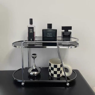 Silver Frame Oval Two-Tier Storage Rack