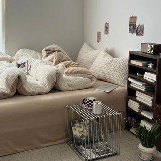 White Beige Thick Milk Fleece Winter Duvet Cover Set