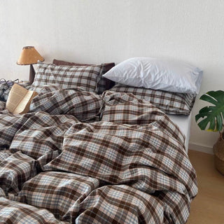 Blue Checkered Cotton Duvet Cover Set   All Seasons