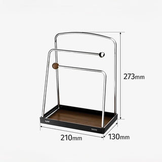 Stainless steel accessory stand with wood-grain tray for storage small item holder perfume storage.