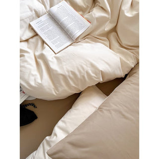 Beige Two-Tone Plain Duvet Cover Set
