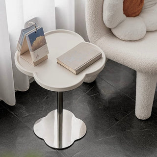 Silver Leg Clover Shaped Side Table White Compact