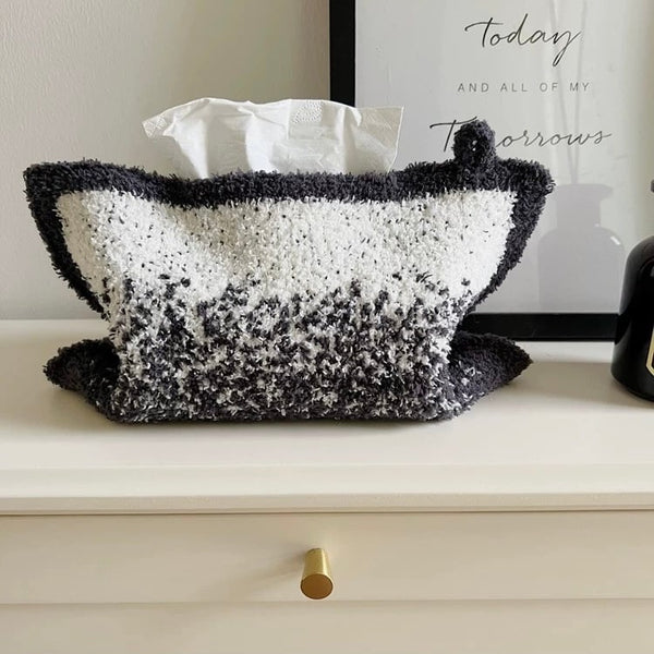 Gradient knit tissue case cover hanging gray