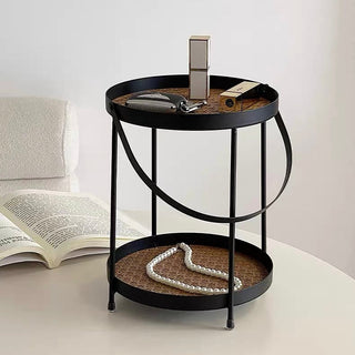 Iron Leather Two-Tier Round Tray  Storage