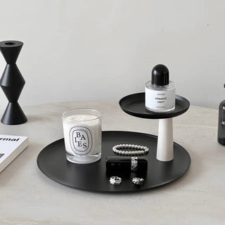 Monochrome Movable Two-Tier Round Tray  Storage