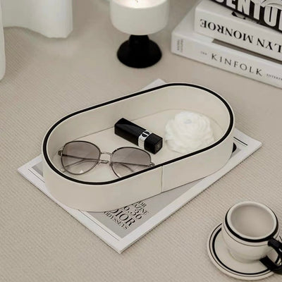 Faux Leather Oval Storage Tray White