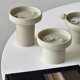 Natural Ceramic Footed Accessory Tray   Candle Holder